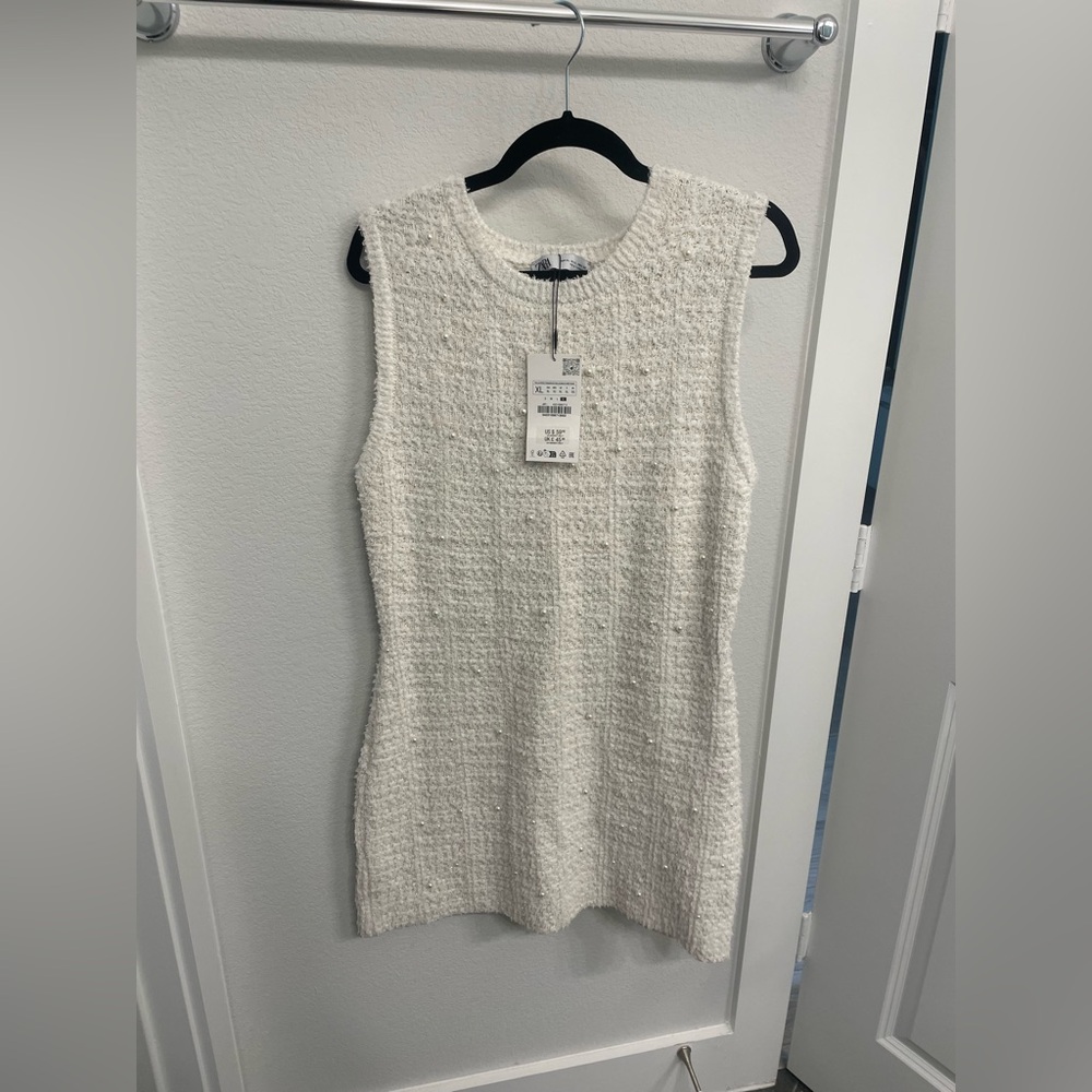 Zara pearl trim knit mini dress NWT
